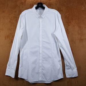 NEIL BARRETT Shirt Mens Large White Button Down Fitted Slim Long Length